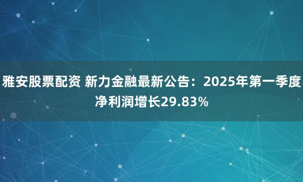 雅安股票配资 新力金融最新公告：2025年第一季度净利润增长29.83%