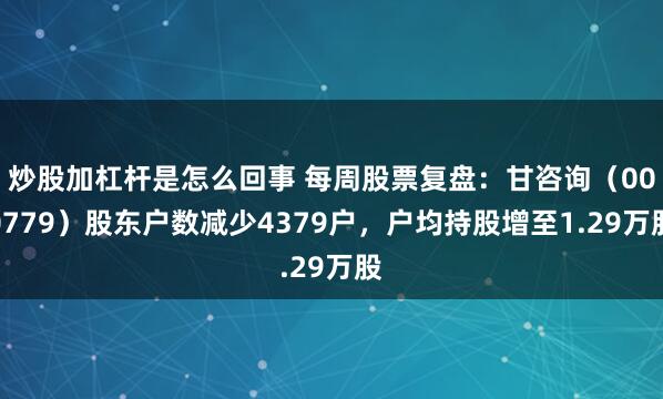 炒股加杠杆是怎么回事 每周股票复盘：甘咨询（000779）股东户数减少4379户，户均持股增至1.29万股