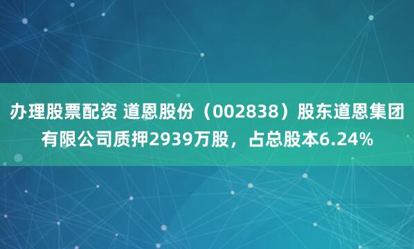办理股票配资 道恩股份（002838）股东道恩集团有限公司质押2939万股，占总股本6.24%