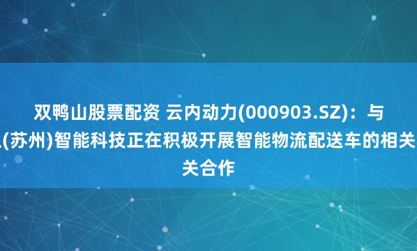 双鸭山股票配资 云内动力(000903.SZ)：与九识(苏州)智能科技正在积极开展智能物流配送车的相关合作