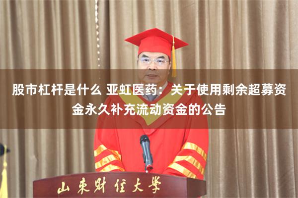 股市杠杆是什么 亚虹医药：关于使用剩余超募资金永久补充流动资金的公告